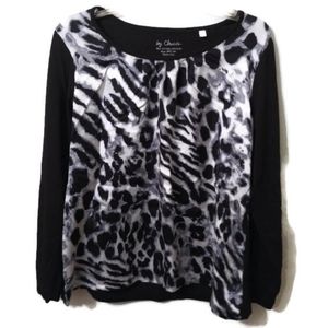 Chico's Top Black White Lepoard Spot Medium